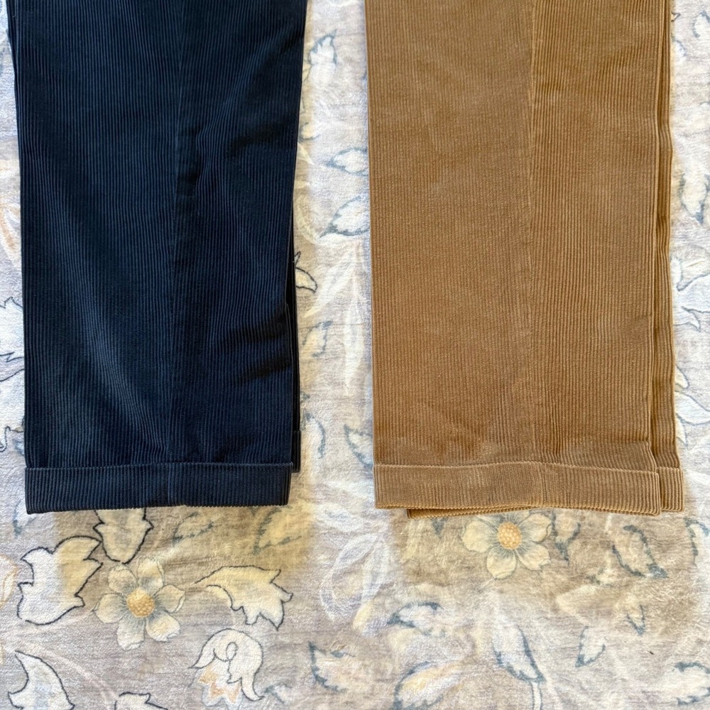 Brooks Brothers Elliot Corduroy Pants Mens 36x32 Blue Brown Pleated Cuffed 2prs - Picture 9 of 16